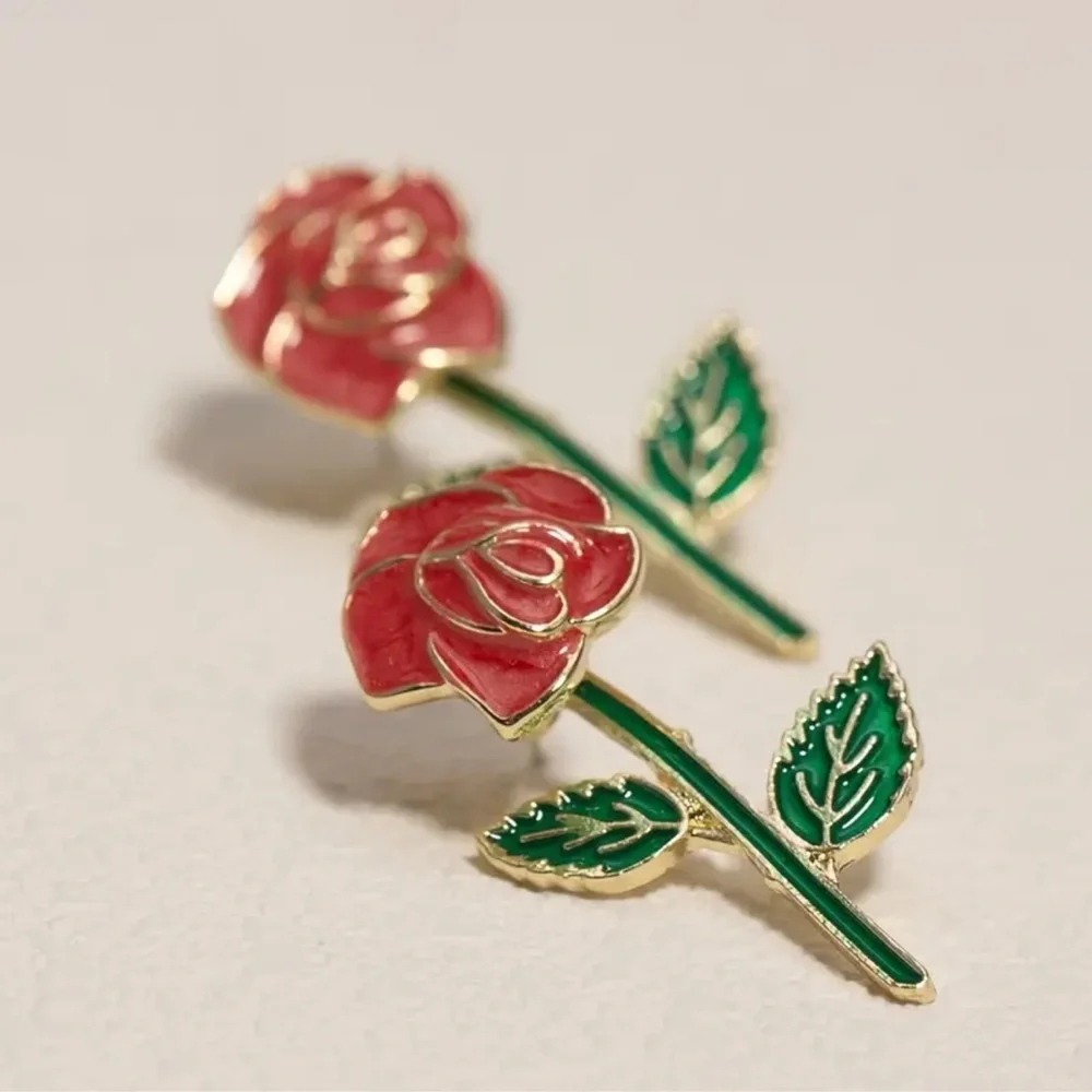 Red Rose Earrings, Beauty and The Beast Red Rose Belle Earrings